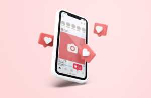 Instagram on White Mobile Phone Mockup with 3d icons