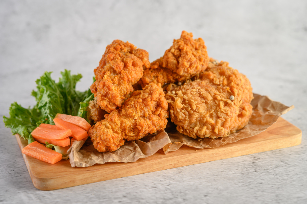 crispy-fried-chicken-wooden-cutting-board